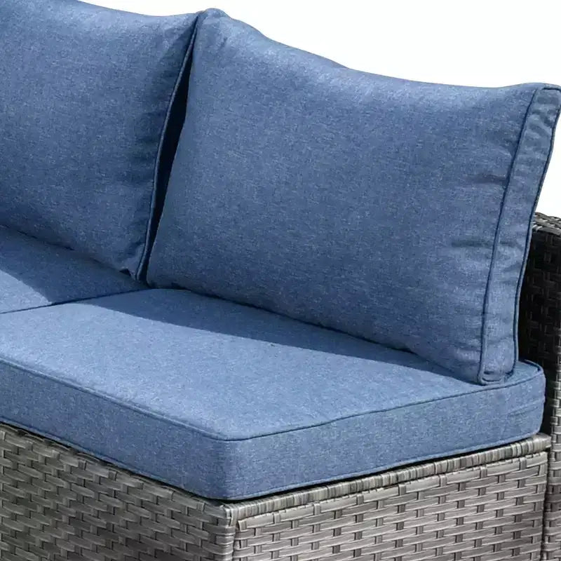 Ensemble de meubles de patio d'extérieur en osier Ovios Venice 9 pièces avec foyer en métal, fauteuils pivotants et coussins