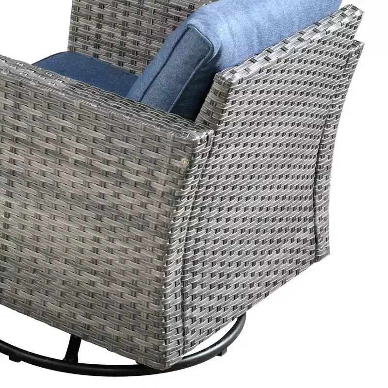 Ensemble de meubles de patio d'extérieur en osier Ovios Venice 9 pièces avec foyer en métal, fauteuils pivotants et coussins