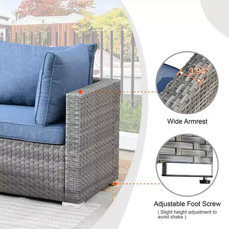 Ensemble de meubles de patio d'extérieur en osier Ovios Venice 9 pièces avec foyer en métal, fauteuils pivotants et coussins