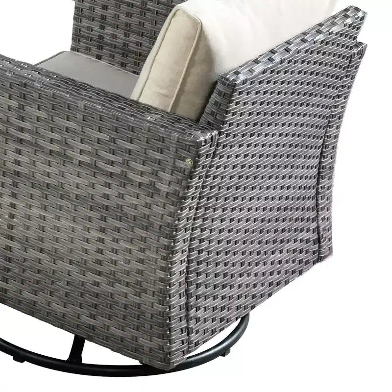 Ensemble de meubles de patio d'extérieur en osier Ovios Venice 9 pièces avec foyer en métal, fauteuils pivotants et coussins