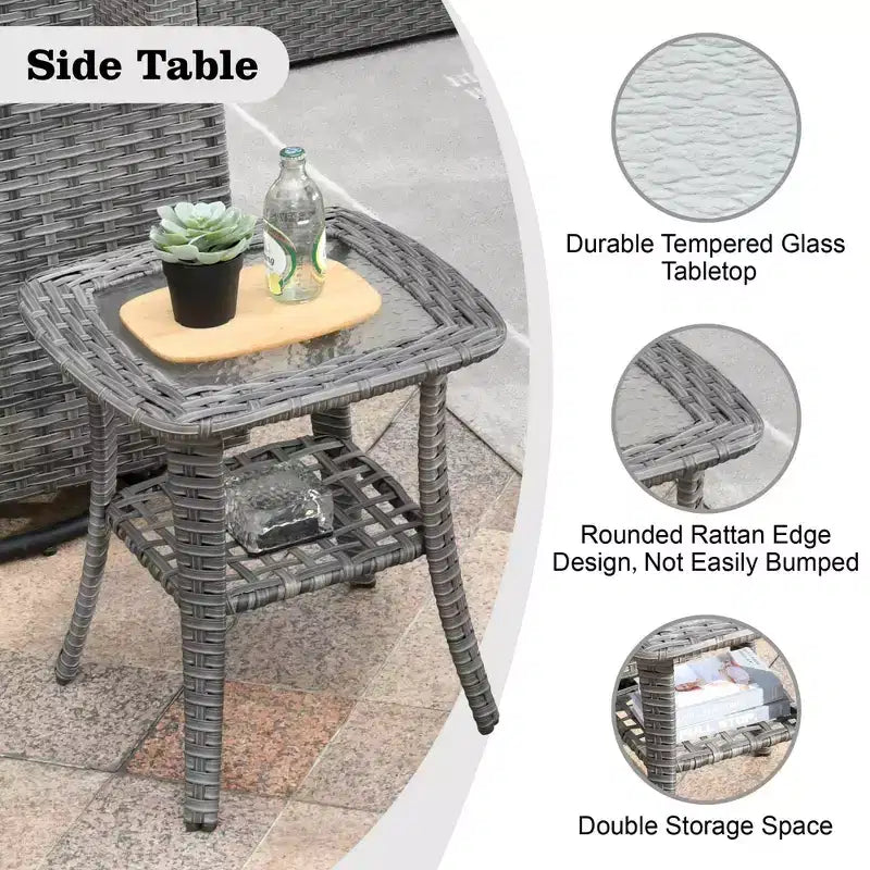 Ovios Venise Salon de jardin 7 pièces en osier avec sectionnel de canapé de conversation, chaise pivotante et coussins