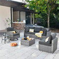 Ovios Venice 7pc Wicker Outdoor Patio Furniture Set Conversation Sofa Sectional with a Swivel Chair and Cushions
