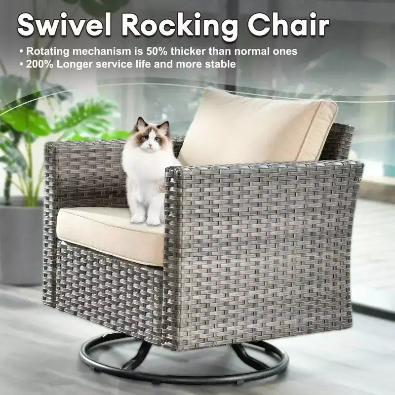 Ovios Tampa Ensemble de conversation de 6 meubles de patio extérieur en osier avec canapé et fauteuils pivotants et coussins