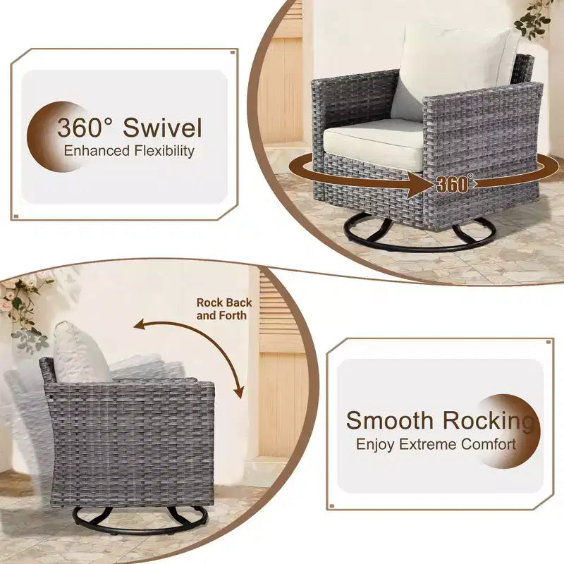 Ovios Tampa Ensemble de conversation de 6 meubles de patio extérieur en osier avec canapé et fauteuils pivotants et coussins