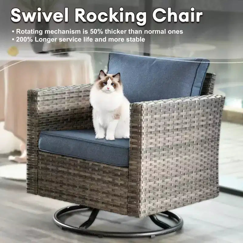 Ovios Tampa Ensemble de conversation de 6 meubles de patio extérieur en osier avec canapé et fauteuils pivotants et coussins
