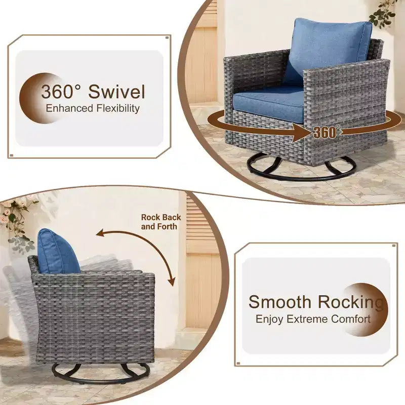 Ovios Tampa Ensemble de conversation de 6 meubles de patio extérieur en osier avec canapé et fauteuils pivotants et coussins