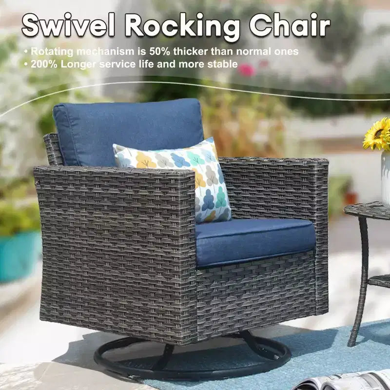 Ovios Tampa Ensemble de conversation de 6 meubles de patio extérieur en osier avec canapé et fauteuils pivotants et coussins
