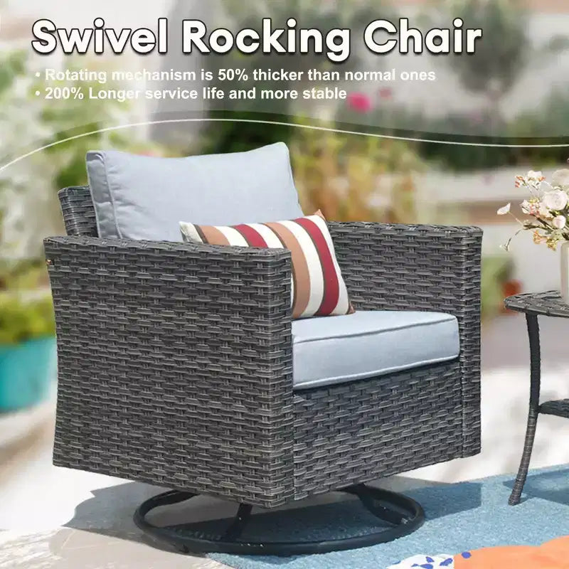 Ovios Tampa Ensemble de conversation de 6 meubles de patio extérieur en osier avec canapé et fauteuils pivotants et coussins