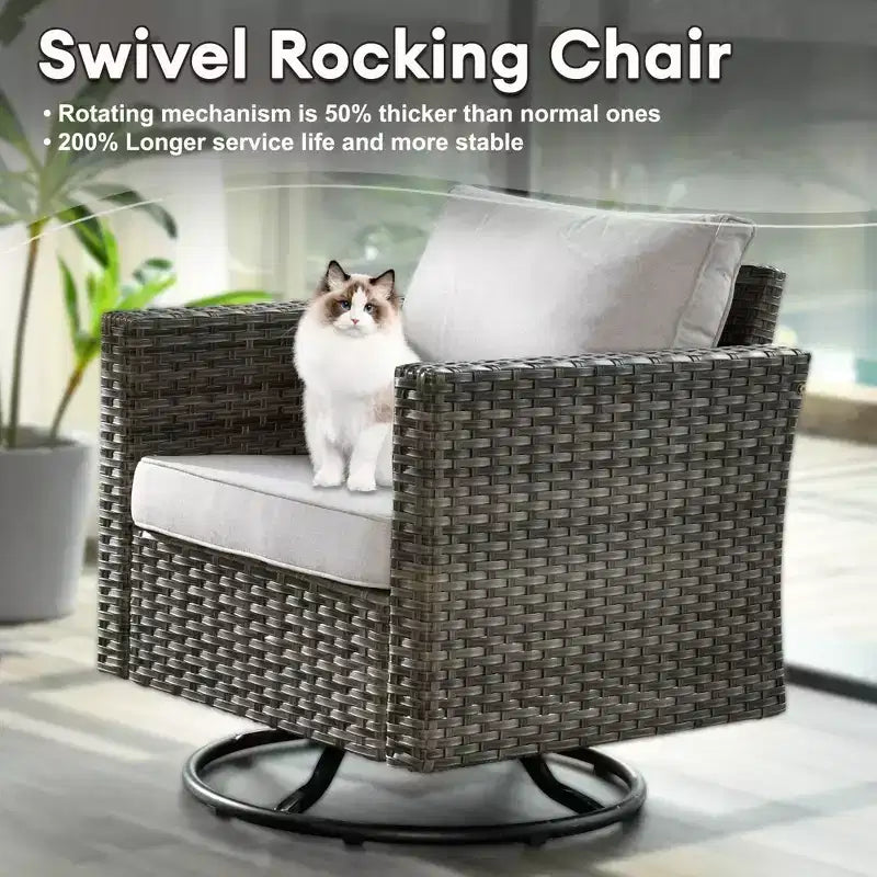 Ovios Tampa Ensemble de conversation de 6 meubles de patio extérieur en osier avec canapé et fauteuils pivotants et coussins