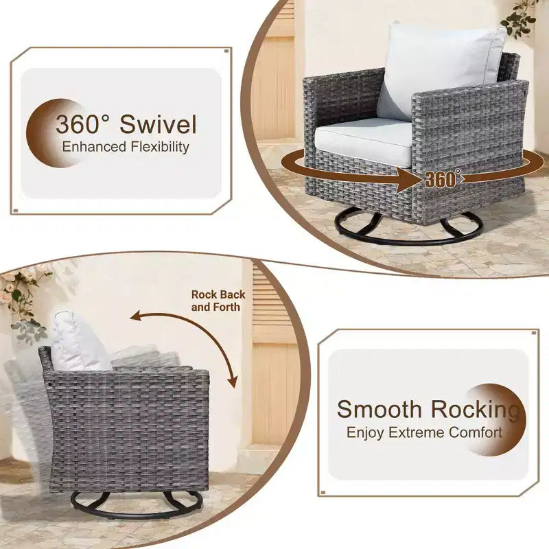 Ovios Tampa Ensemble de conversation de 6 meubles de patio extérieur en osier avec canapé et fauteuils pivotants et coussins