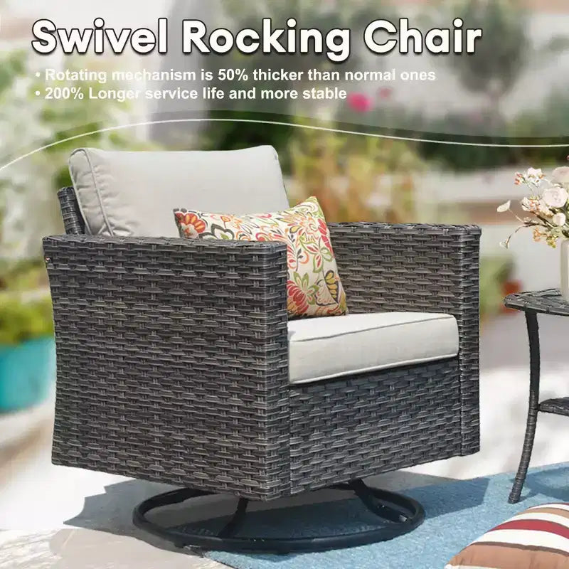 Ovios Tampa Ensemble de conversation de 6 meubles de patio extérieur en osier avec canapé et fauteuils pivotants et coussins