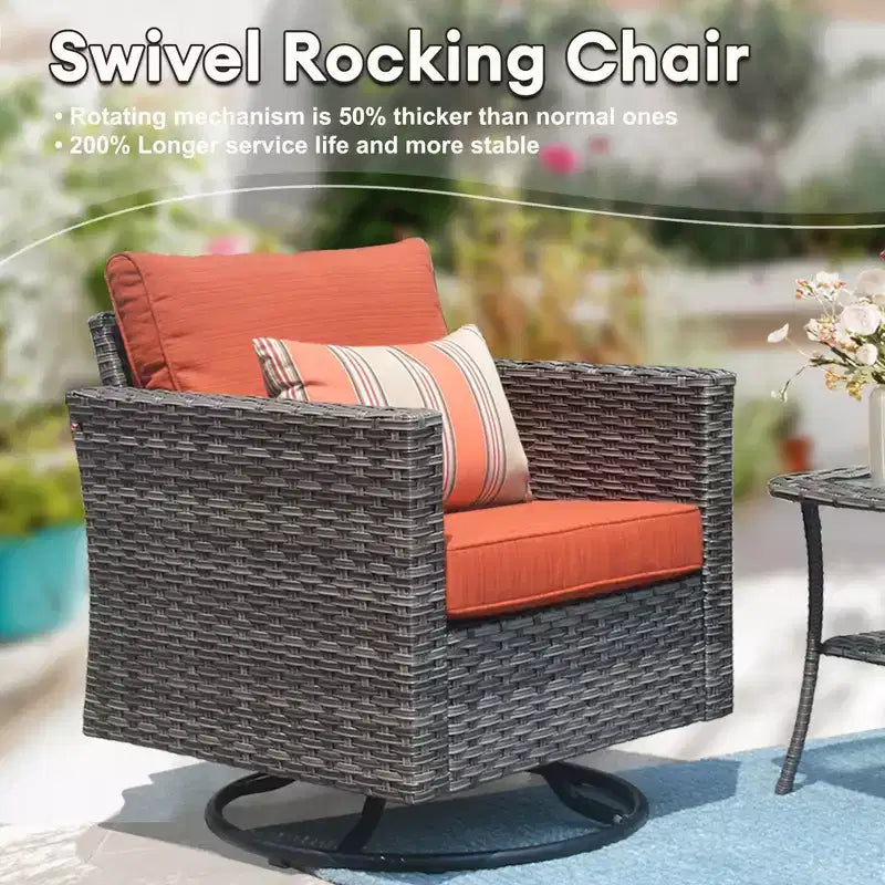 Ovios Tampa Ensemble de conversation de 6 meubles de patio extérieur en osier avec canapé et fauteuils pivotants et coussins