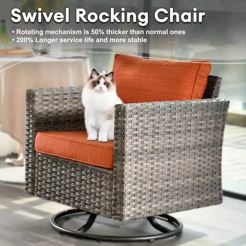 Ovios Tampa Ensemble de conversation de 6 meubles de patio extérieur en osier avec canapé et fauteuils pivotants et coussins