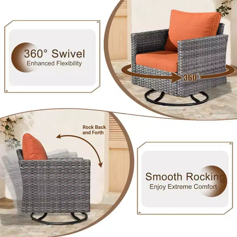 Ovios Tampa Ensemble de conversation de 6 meubles de patio extérieur en osier avec canapé et fauteuils pivotants et coussins