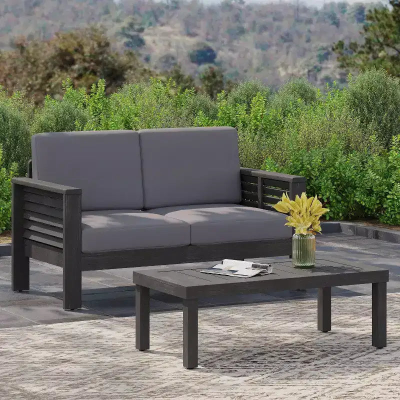 Christopher Knight Home Louver Ensemble deux pièces causeuse et table basse d'extérieur en acacia avec coussins