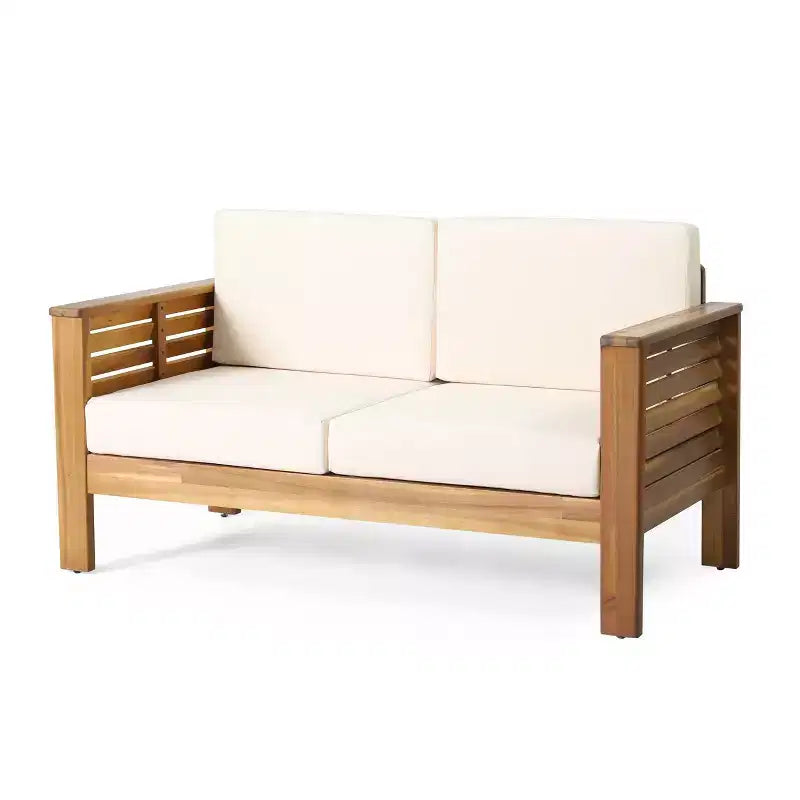 Christopher Knight Home Louver Ensemble deux pièces causeuse et table basse d'extérieur en acacia avec coussins
