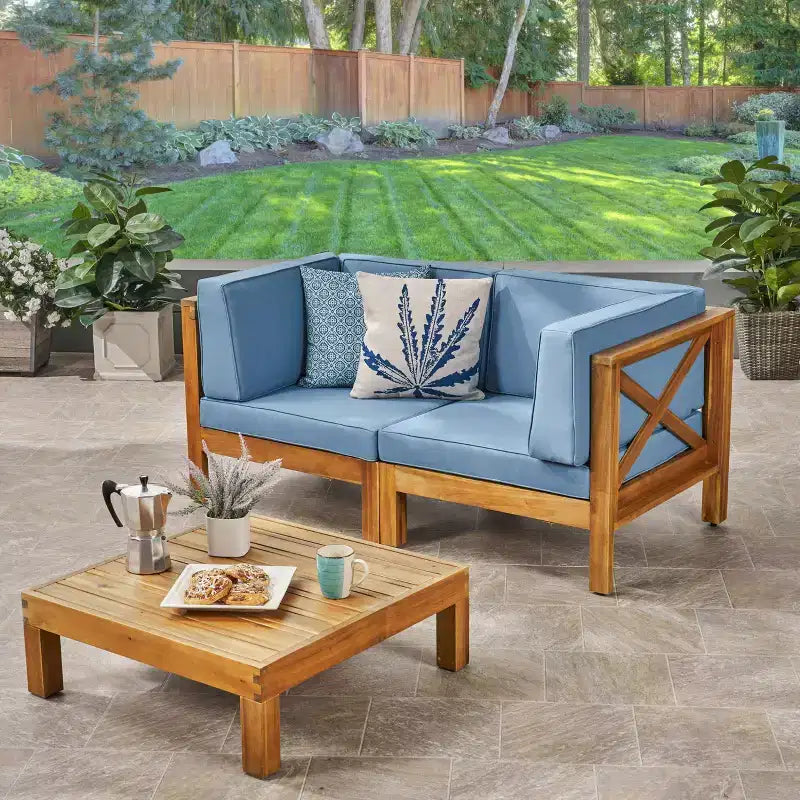Christopher Knight Home Brava 3pc Acacia Modular Loveseat and Table Set