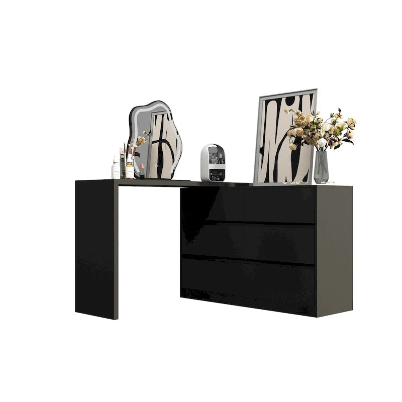 Commode pivotante 32,7H et bureau coiffeuse 6 tiroirs Blanc/Noir